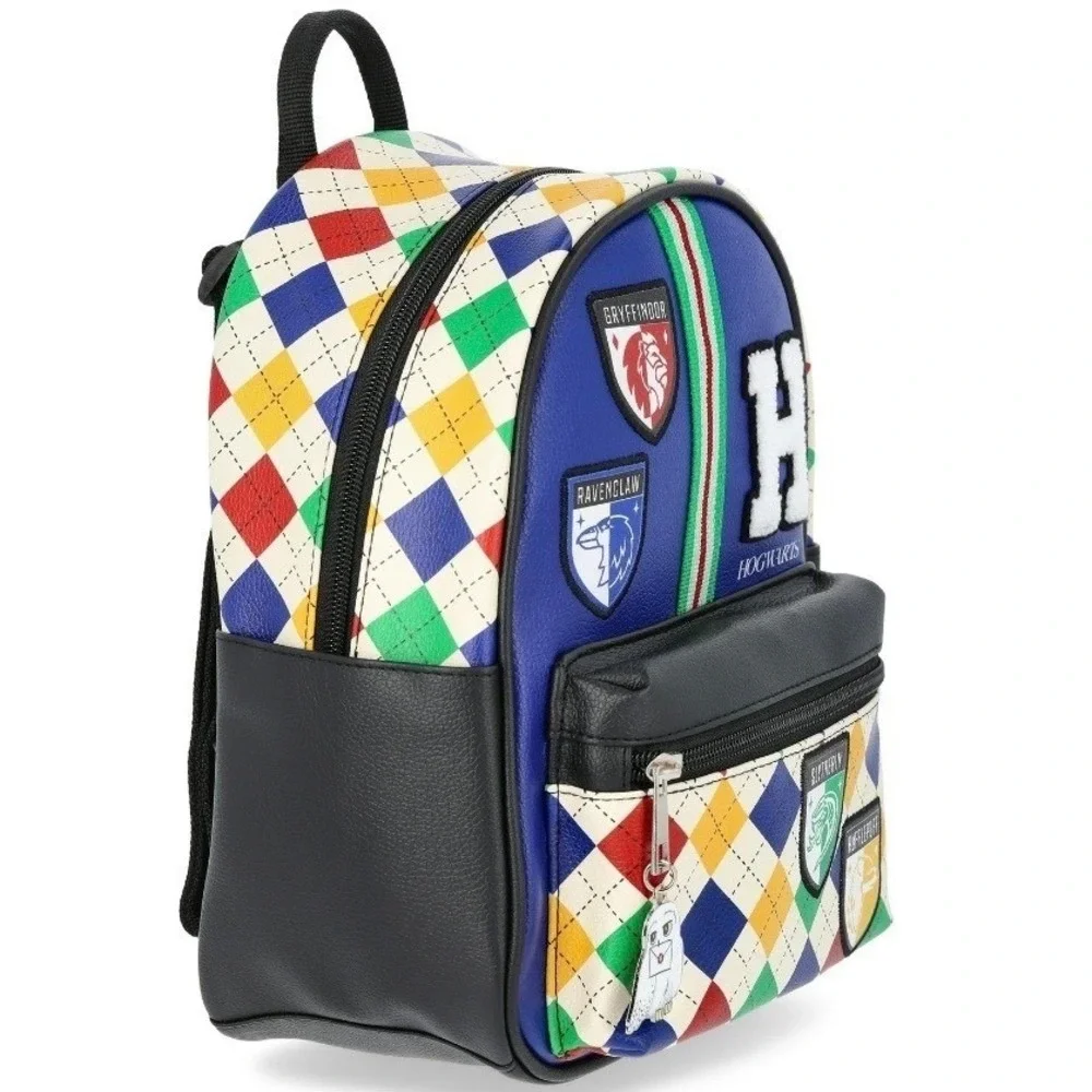 Harry Potter Hogwarts Houses Argyle Mini Backpack Blue Faux Leather Hedwig Charm - Picture 6 of 7